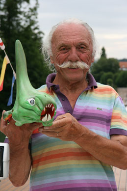 La Ferte-sous-Jouarre - Jean showing us some of his driftwood sculptures - 2008.